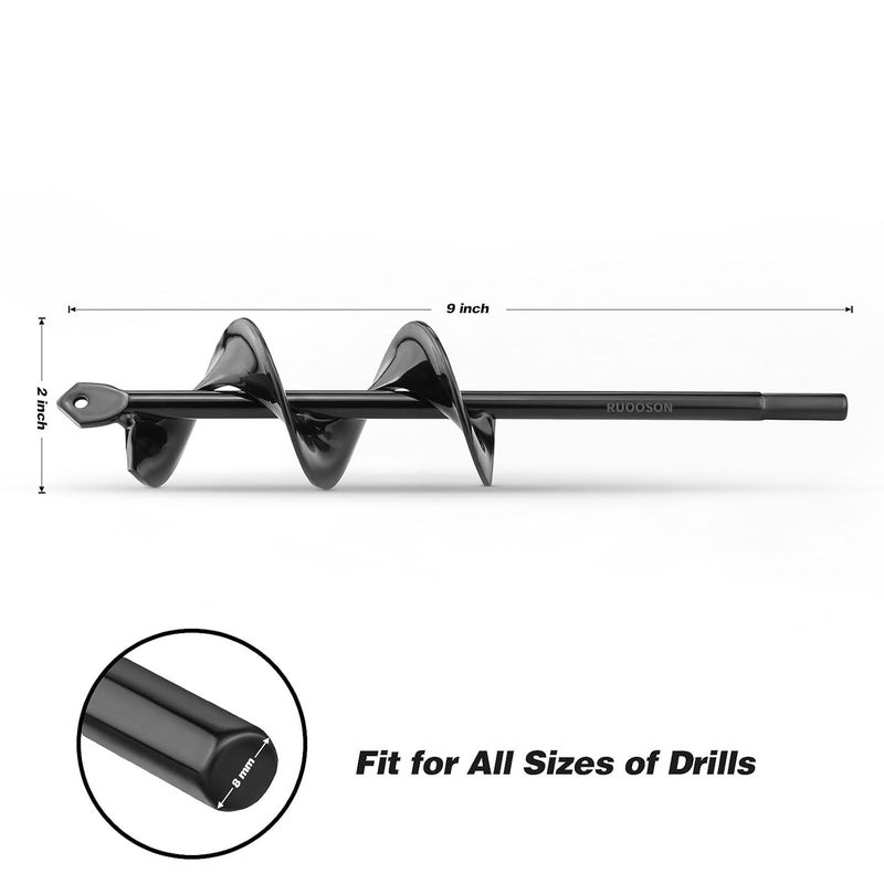 Ruooson 2"(D) x9(L) Auger Drill Bit, Garden Spiral Bit, SpiralPlanter for Planting, Flower Bulb Auger Rapid Planter Digger for 3/8" Hex Drive<1Pcs> - Image 2